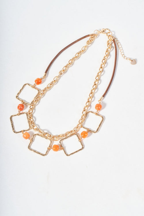 Carraig Donn Orange & Gold Square Link Necklace