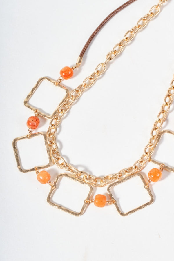 Carraig Donn Orange & Gold Square Link Necklace