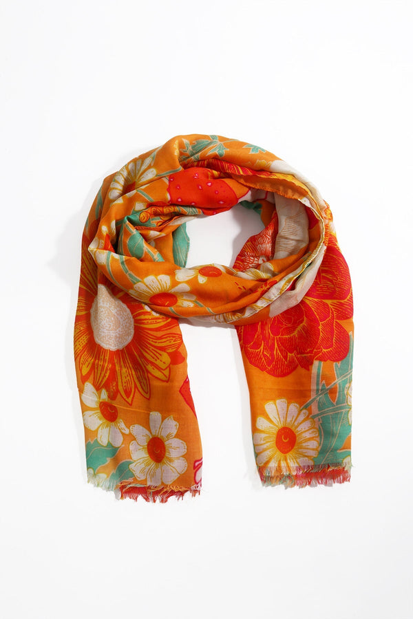 Carraig Donn Orange Large Floral Print Scarf