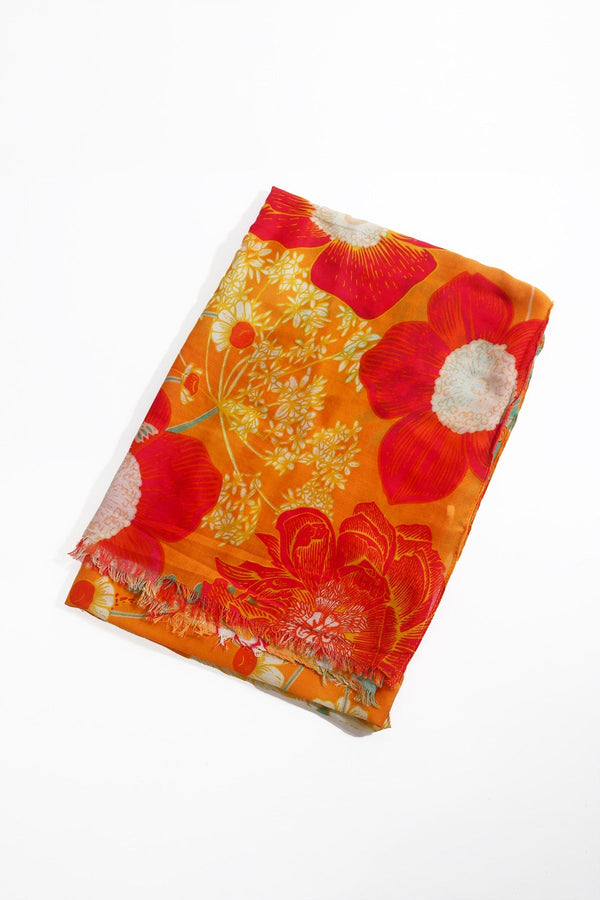 Carraig Donn Orange Large Floral Print Scarf