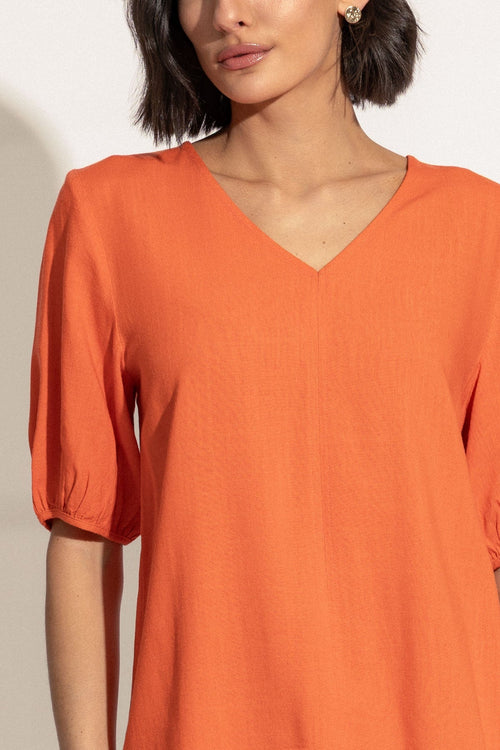 Carraig Donn Orange Linen Blend Puff Sleeve Top