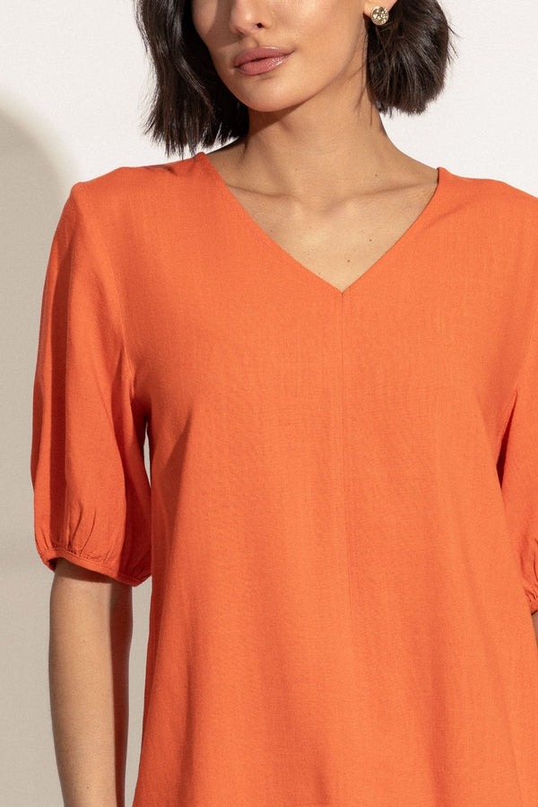 Carraig Donn Orange Linen Blend Puff Sleeve Top