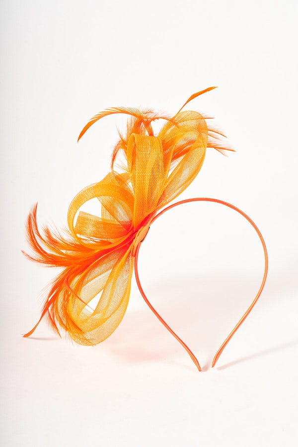 Carraig Donn Orange Net Bow & Feather Fascinator