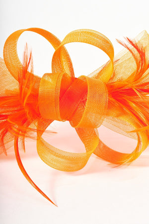 Carraig Donn Orange Net Bow & Feather Fascinator