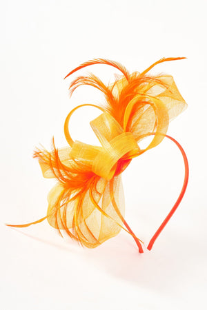 Carraig Donn Orange Net Bow & Feather Fascinator