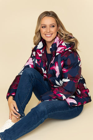 Carraig Donn Padded Floral Print Jacket in Navy