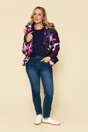 Carraig Donn Padded Floral Print Jacket in Navy