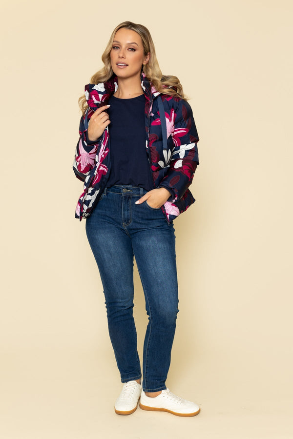 Carraig Donn Padded Floral Print Jacket in Navy
