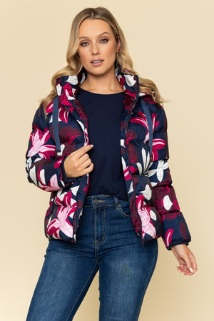 Carraig Donn Padded Floral Print Jacket in Navy