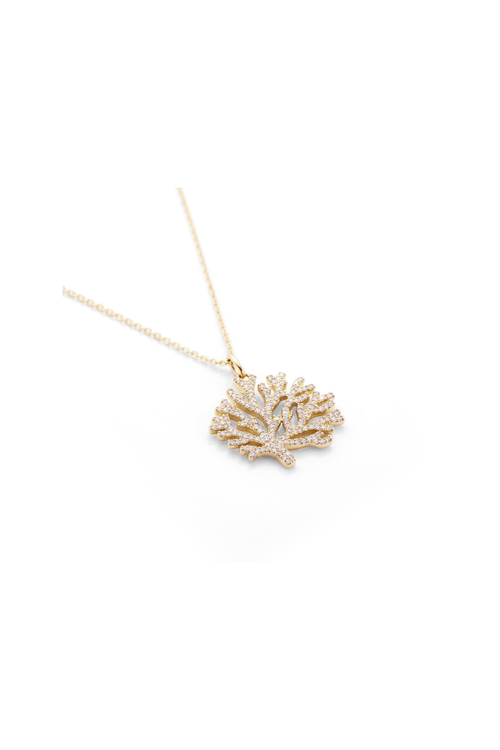 Pave Coral Gold Pendant Necklace