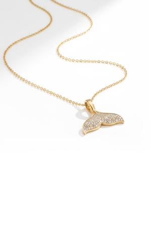 Carraig Donn Pave Whale Tail Gold Pendant Necklace