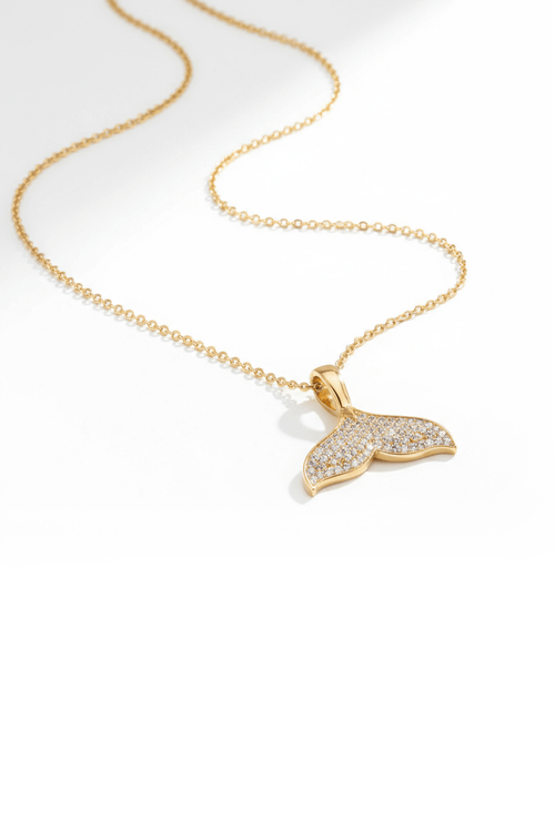 Pave Whale Tail Gold Pendant Necklace