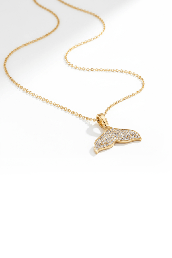 Carraig Donn Pave Whale Tail Gold Pendant Necklace