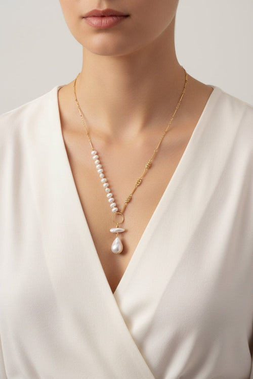Pearl Drop Fob Necklace