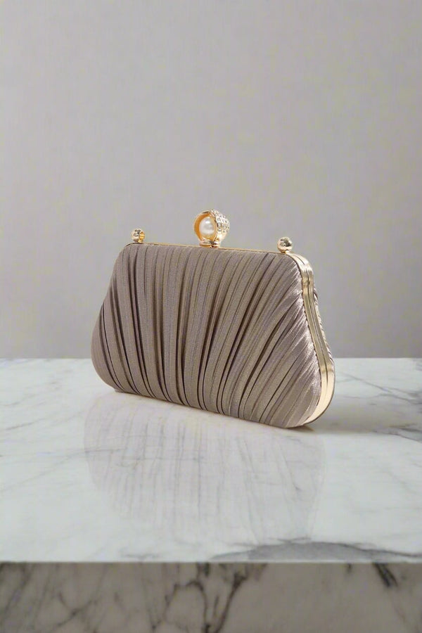 Carraig Donn Pearl Pleated Bag in Gold