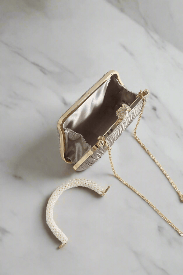 Carraig Donn Pearl Pleated Bag in Gold