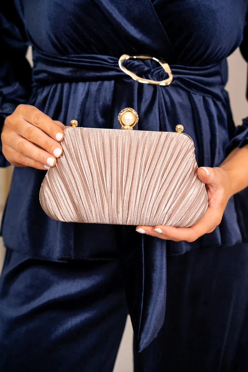 Pearl Pleated Bag in Gold