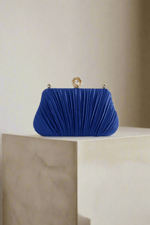 Pearl Pleated Clutch Bag in Blue