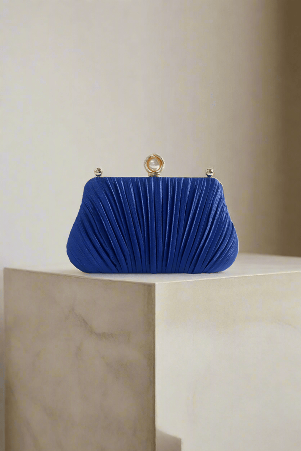 Carraig Donn Pearl Pleated Clutch Bag in Blue