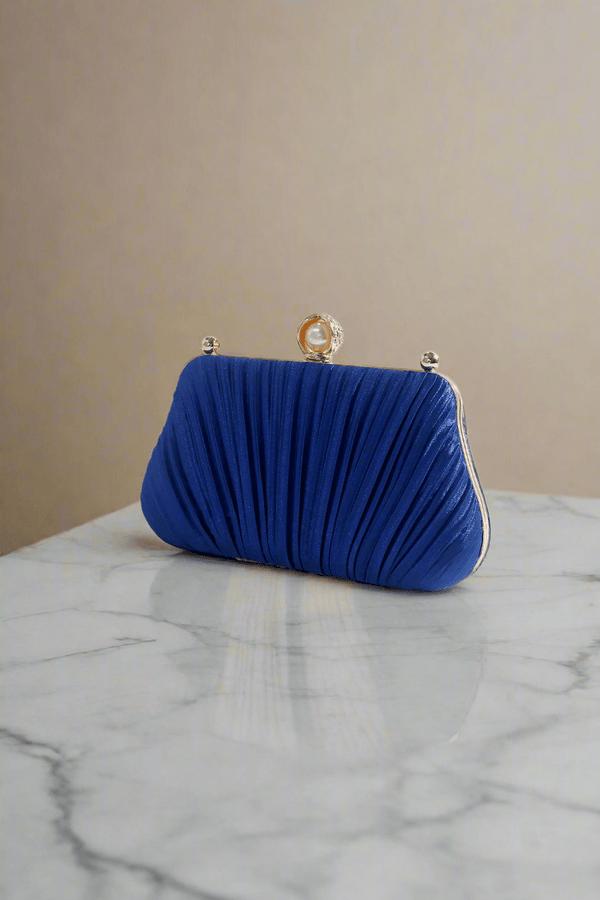 Carraig Donn Pearl Pleated Clutch Bag in Blue
