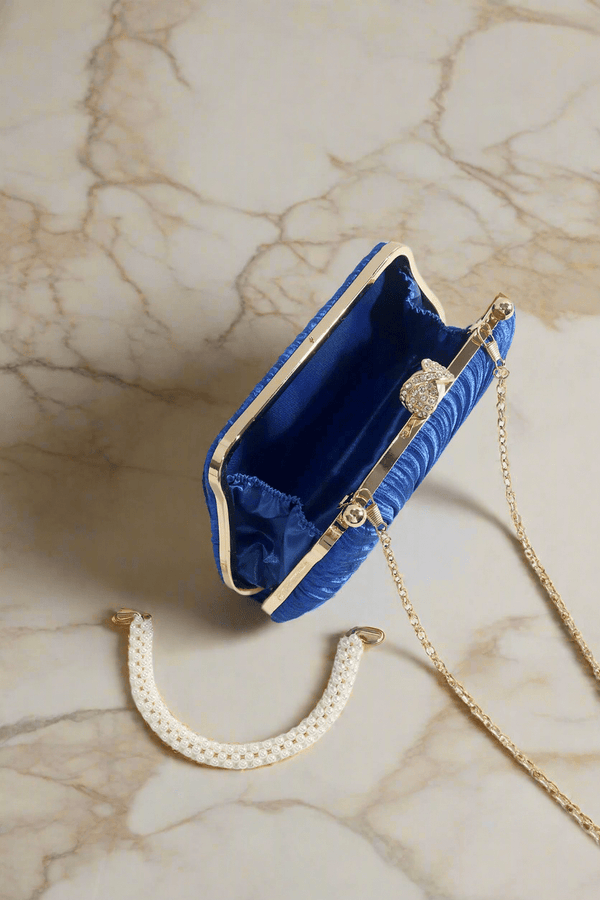 Carraig Donn Pearl Pleated Clutch Bag in Blue