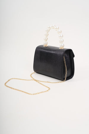 Carraig Donn Pearl Top Handle Clutch Bag in Black