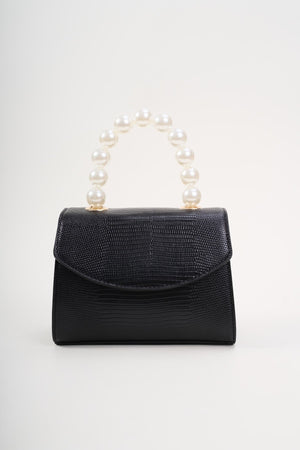 Carraig Donn Pearl Top Handle Clutch Bag in Black