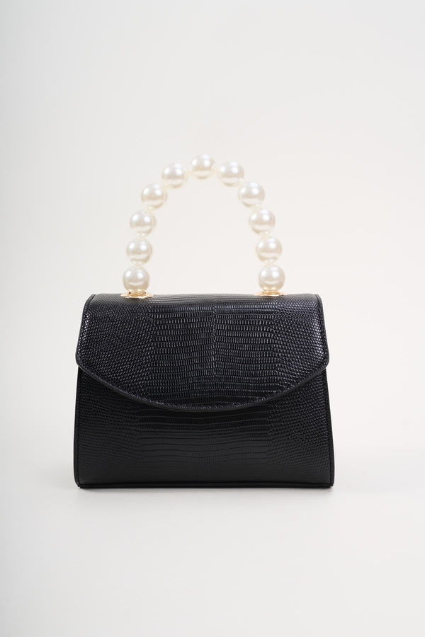 Carraig Donn Pearl Top Handle Clutch Bag in Black