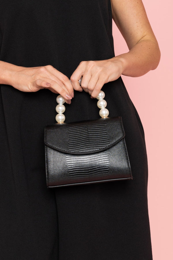 Carraig Donn Pearl Top Handle Clutch Bag in Black