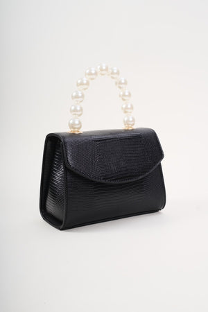 Carraig Donn Pearl Top Handle Clutch Bag in Black