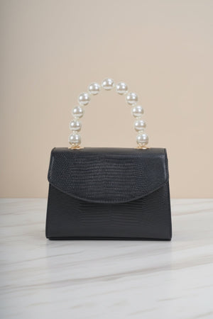 Carraig Donn Pearl Top Handle Clutch Bag in Black