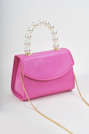 Carraig Donn Pearl Top Handle Clutch Bag in Fuchsia Pink