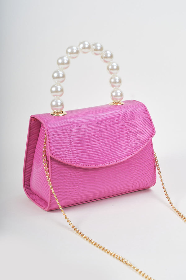 Carraig Donn Pearl Top Handle Clutch Bag in Fuchsia Pink