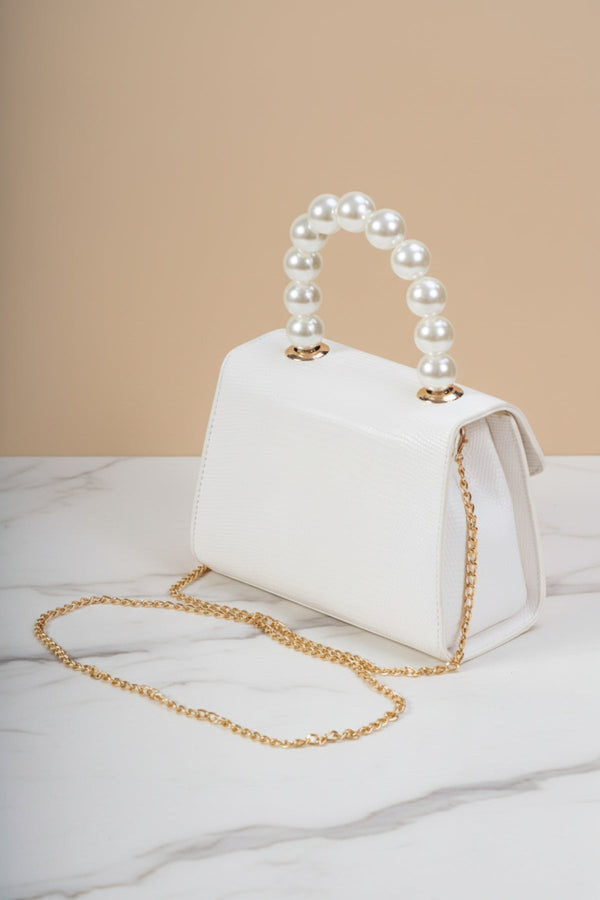Carraig Donn Pearl Top Handle Clutch Bag in White