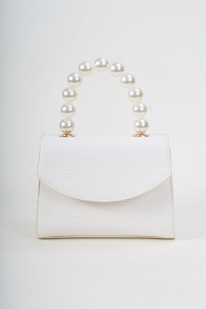 Carraig Donn Pearl Top Handle Clutch Bag in White