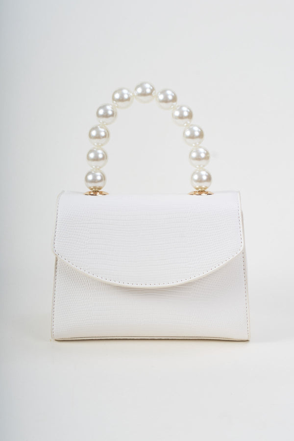 Carraig Donn Pearl Top Handle Clutch Bag in White