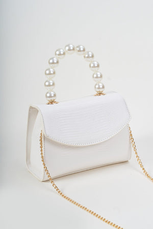 Carraig Donn Pearl Top Handle Clutch Bag in White