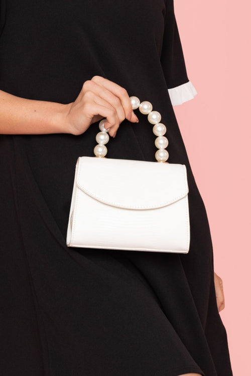 Pearl Top Handle Clutch Bag in White