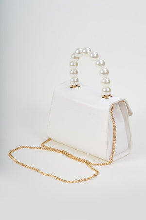 Carraig Donn Pearl Top Handle Clutch Bag in White