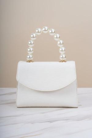 Carraig Donn Pearl Top Handle Clutch Bag in White