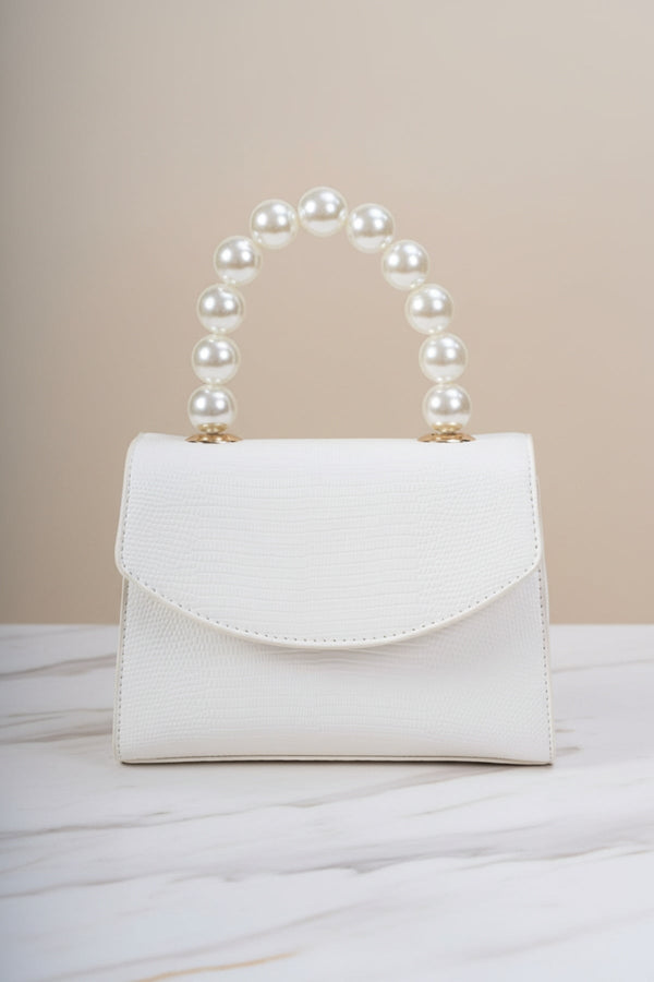 Carraig Donn Pearl Top Handle Clutch Bag in White