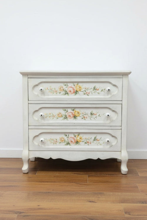Peony Cream 3 Drawer Wood Cabinet
