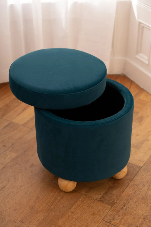 Petrol Blue Velvet Storage Stool
