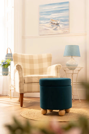 Carraig Donn Petrol Blue Velvet Storage Stool