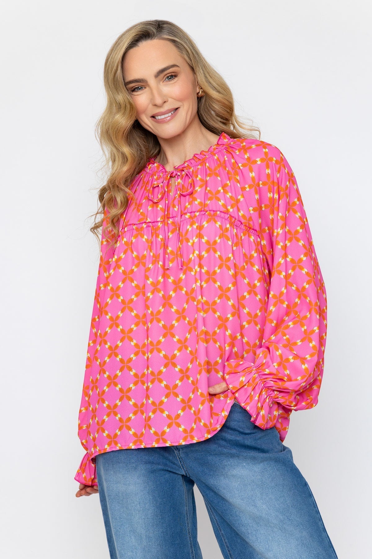 Pink Boho Long Sleeve Blouse
