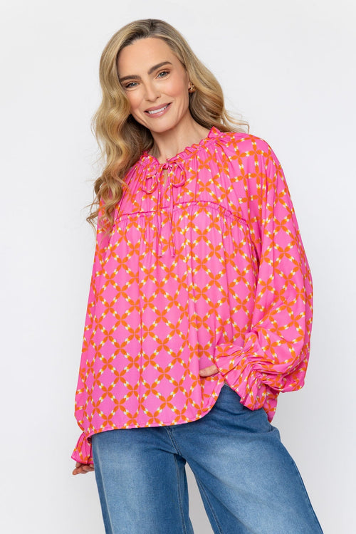 Pink Boho Long Sleeve Blouse