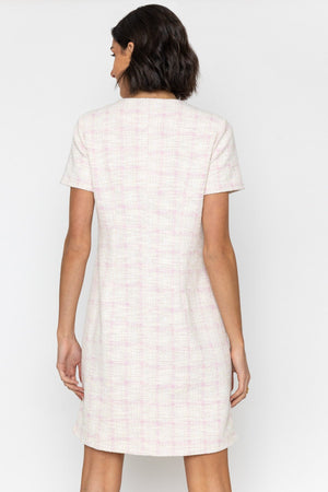 Carraig Donn Pink Bouclé Dress with Gold Button Detail