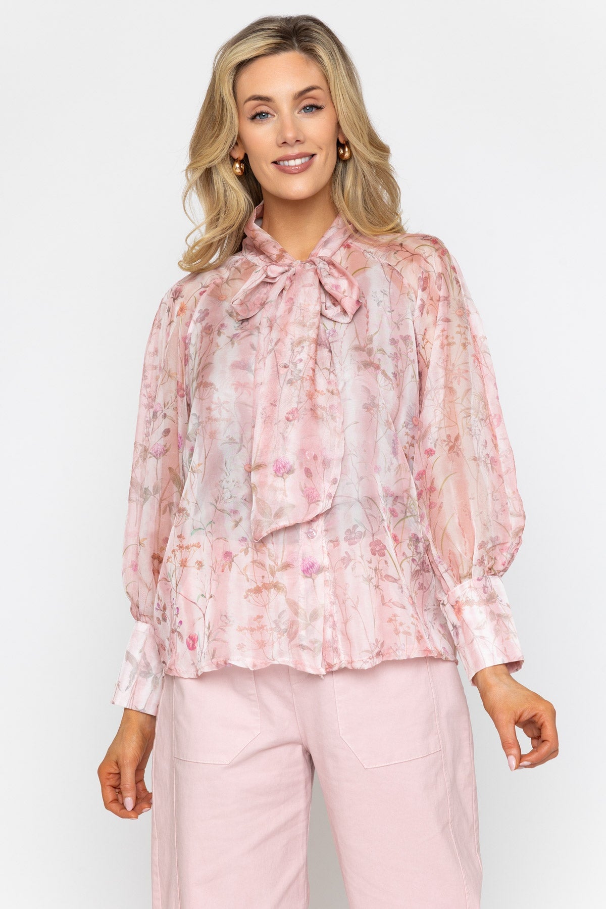 Pink Bow Neck Blouse