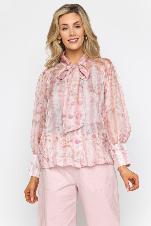 Pink Bow Neck Blouse