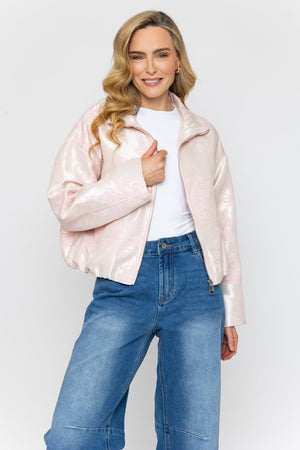Carraig Donn Pink Brocade Zip Up Jacket